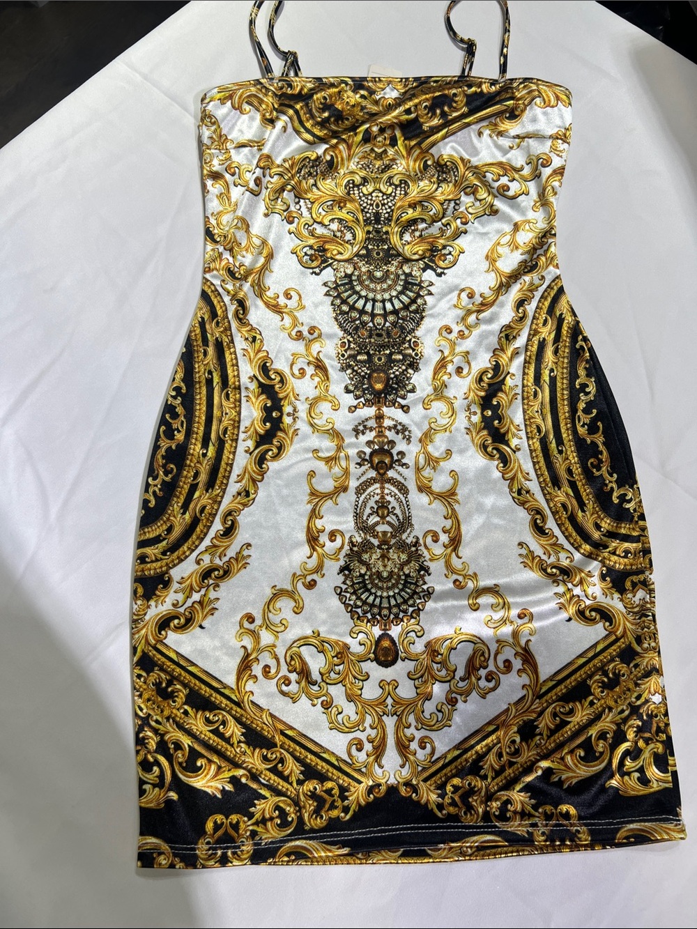 Gold & Black Baroque Print Slip Dress - Picture 4 of 6